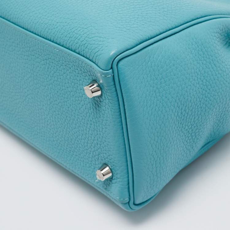 Pre Owned Hermes Celeste Taurillon Clemence Leather Palladium Finish Kelly Retourne 32 Bag