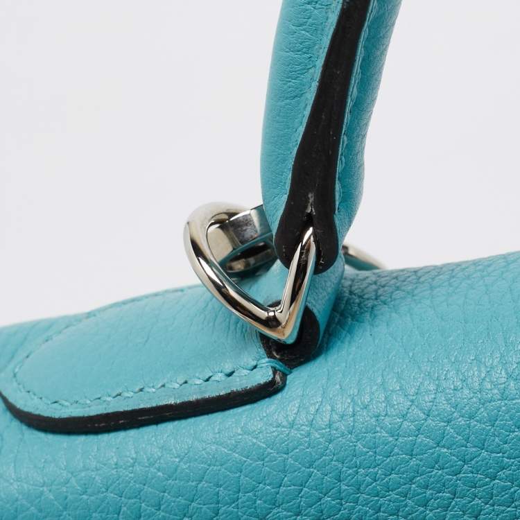 Pre Owned Hermes Celeste Taurillon Clemence Leather Palladium Finish Kelly Retourne 32 Bag