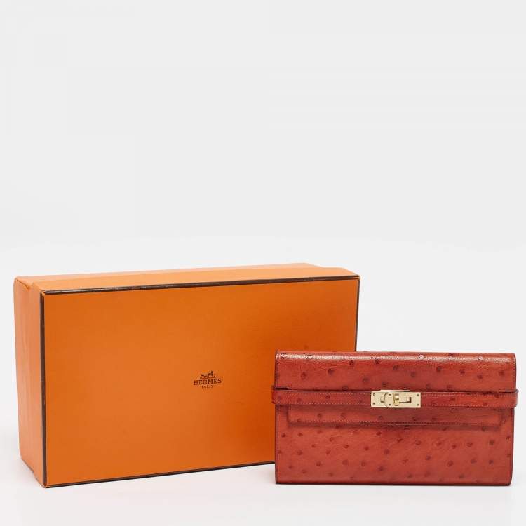 Pre Owned Hermes Sanguine Ostrich Kelly Longue Wallet