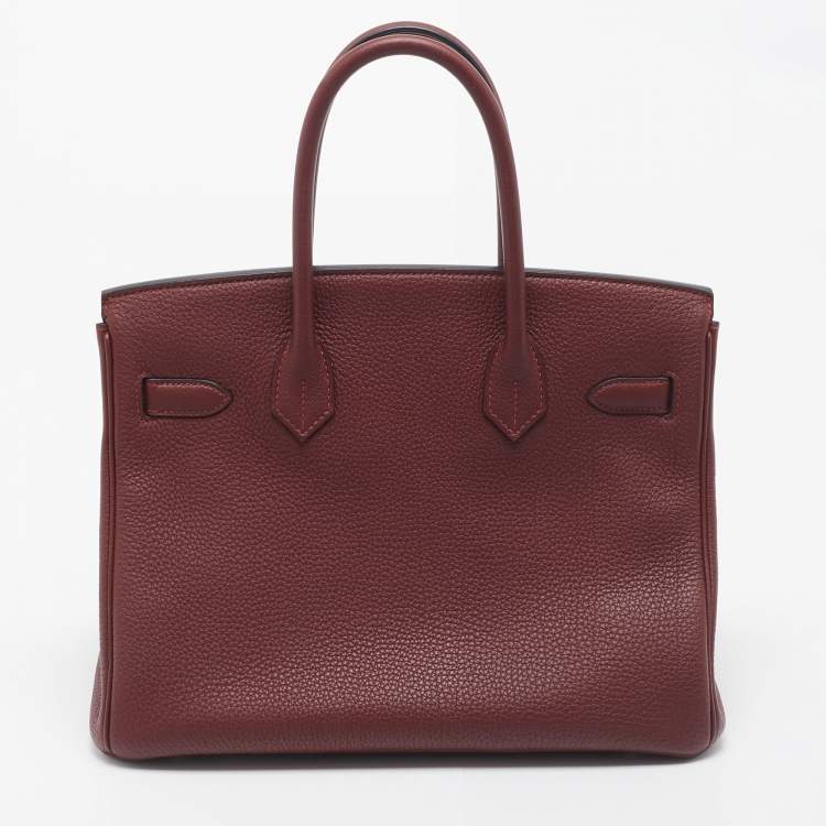 Pre Owned Hermès Rouge H Togo Leather Palladium Finish Birkin 30 Bag