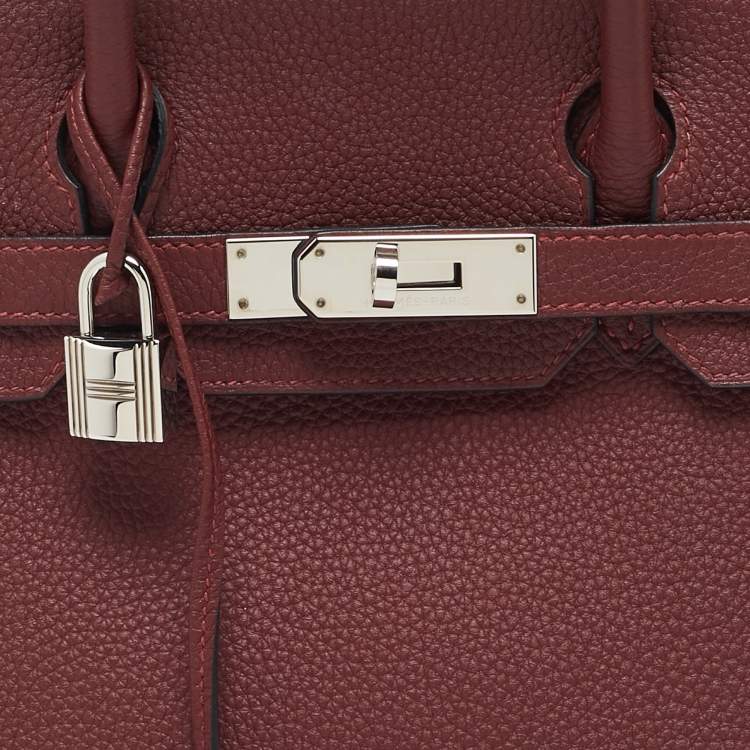 Pre Owned Hermès Rouge H Togo Leather Palladium Finish Birkin 30 Bag