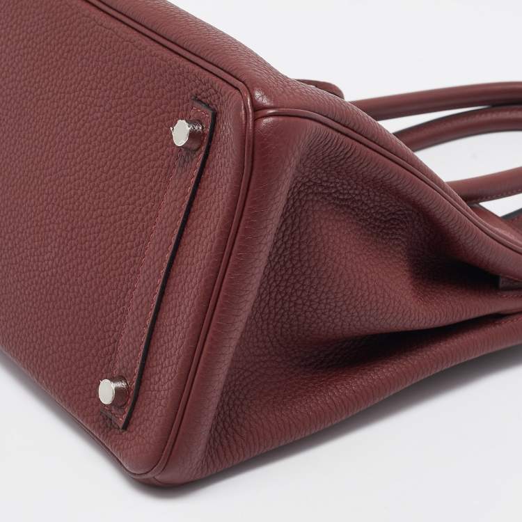 Pre Owned Hermès Rouge H Togo Leather Palladium Finish Birkin 30 Bag