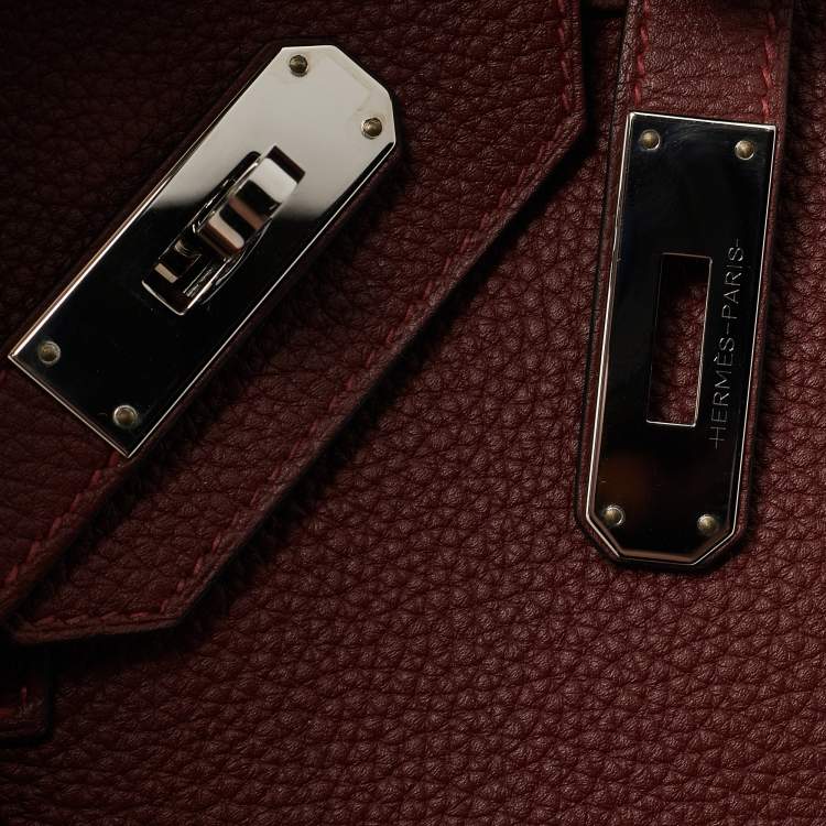 Pre Owned Hermès Rouge H Togo Leather Palladium Finish Birkin 30 Bag