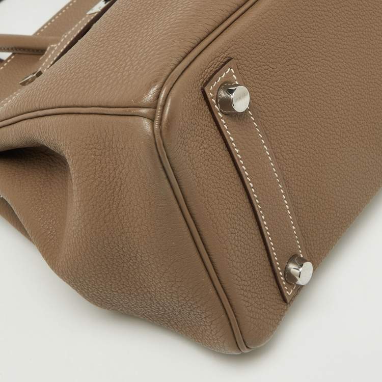 Pre Owned Hermes Etoupe Togo Leather Palladium Finish Birkin 25 Bag