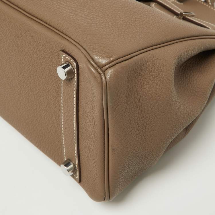 Pre Owned Hermes Etoupe Togo Leather Palladium Finish Birkin 25 Bag