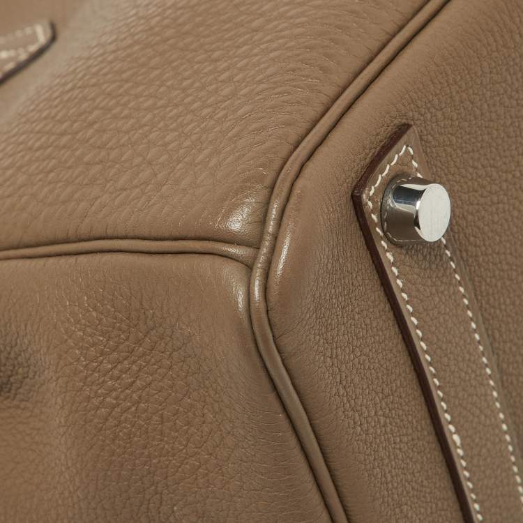 Pre Owned Hermes Etoupe Togo Leather Palladium Finish Birkin 25 Bag