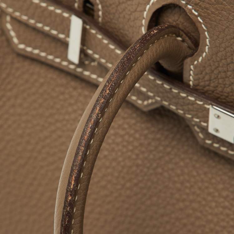 Pre Owned Hermes Etoupe Togo Leather Palladium Finish Birkin 25 Bag