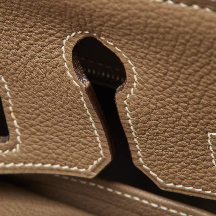 Pre Owned Hermes Etoupe Togo Leather Palladium Finish Birkin 25 Bag