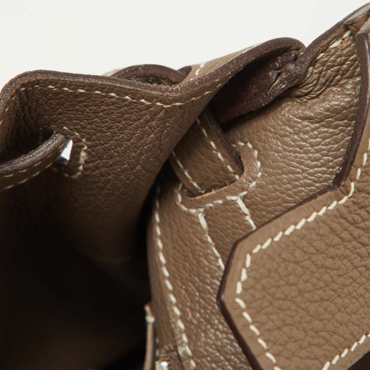 Pre Owned Hermes Etoupe Togo Leather Palladium Finish Birkin 25 Bag