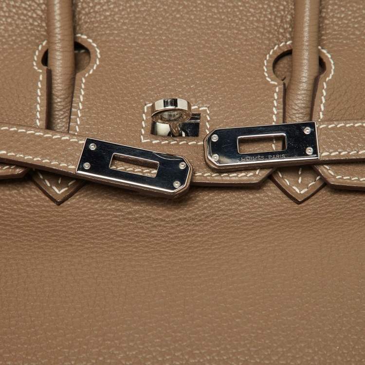 Pre Owned Hermes Etoupe Togo Leather Palladium Finish Birkin 25 Bag