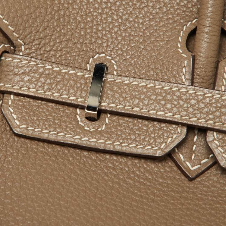 Pre Owned Hermes Etoupe Togo Leather Palladium Finish Birkin 25 Bag