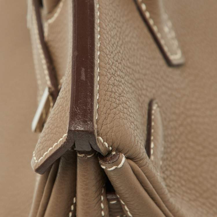 Pre Owned Hermes Etoupe Togo Leather Palladium Finish Birkin 25 Bag