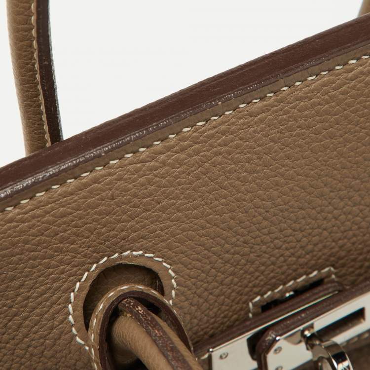 Pre Owned Hermes Etoupe Togo Leather Palladium Finish Birkin 25 Bag