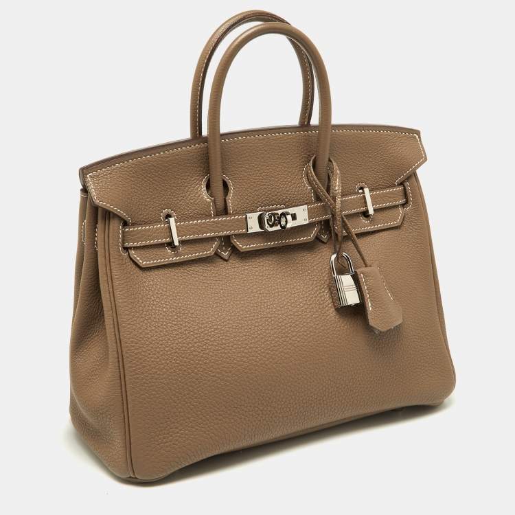 Pre Owned Hermes Etoupe Togo Leather Palladium Finish Birkin 25 Bag