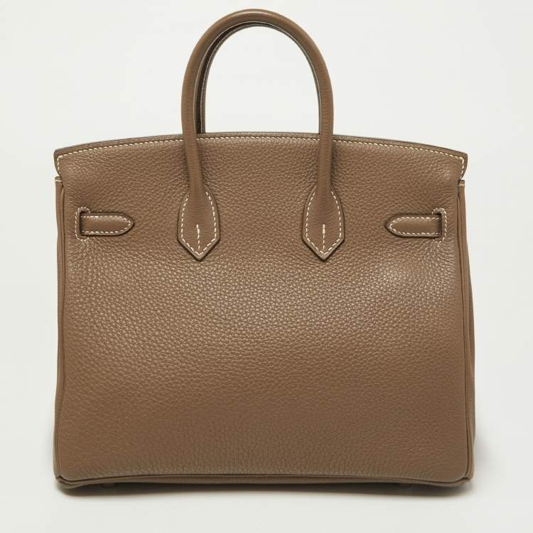 Pre Owned Hermes Etoupe Togo Leather Palladium Finish Birkin 25 Bag