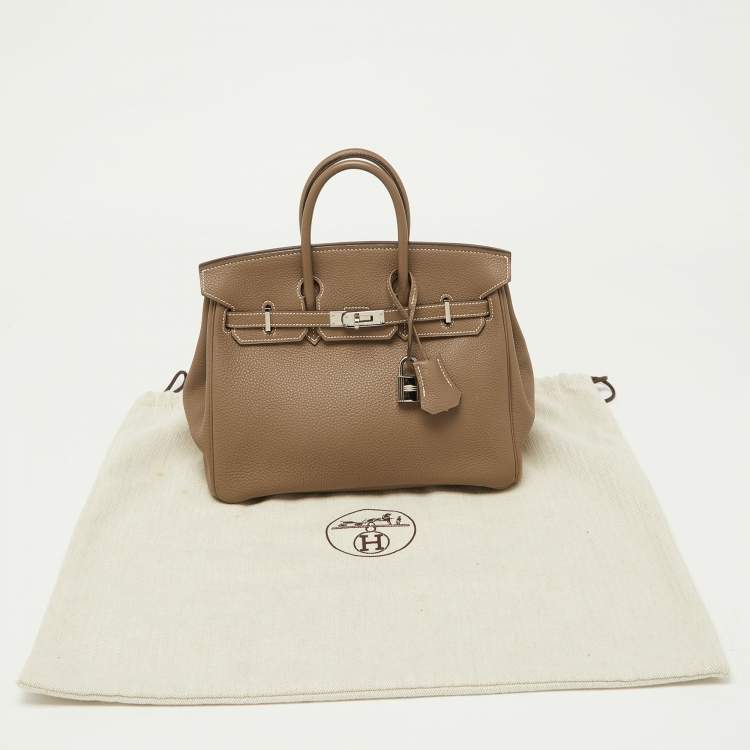 Pre Owned Hermes Etoupe Togo Leather Palladium Finish Birkin 25 Bag