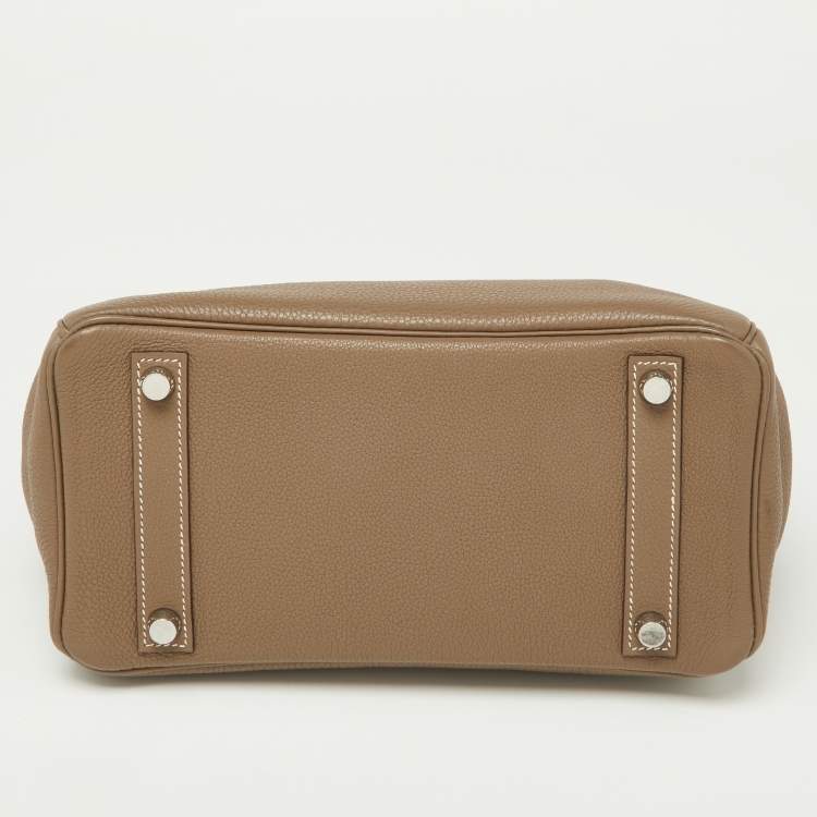 Pre Owned Hermes Etoupe Togo Leather Palladium Finish Birkin 25 Bag