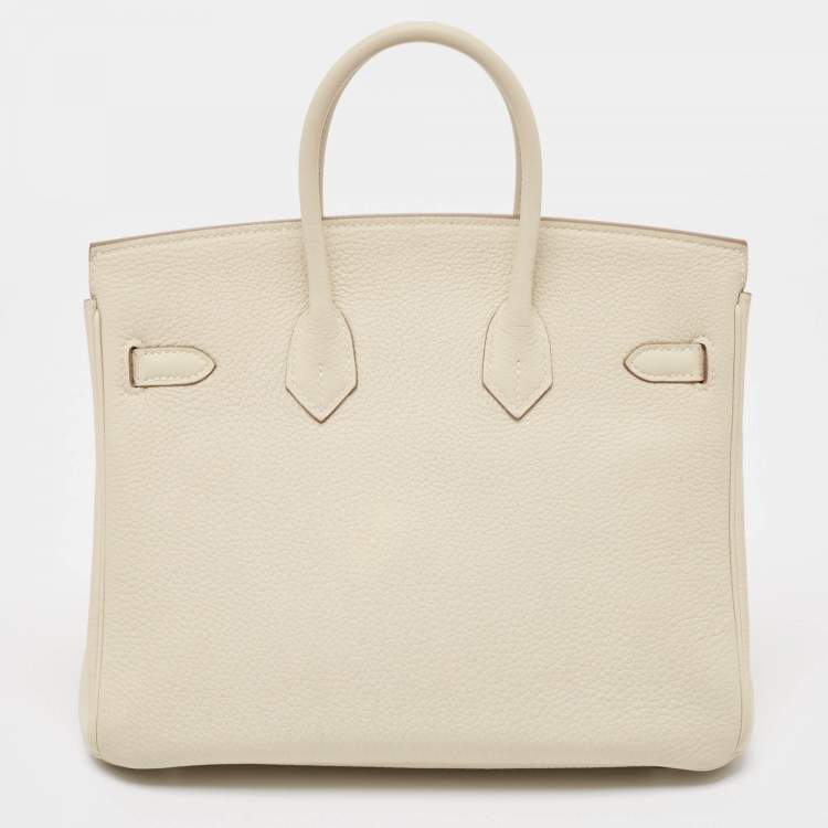 Pre Owned Hermes Craie Togo Leather Palladium Finish Birkin 25 Bag