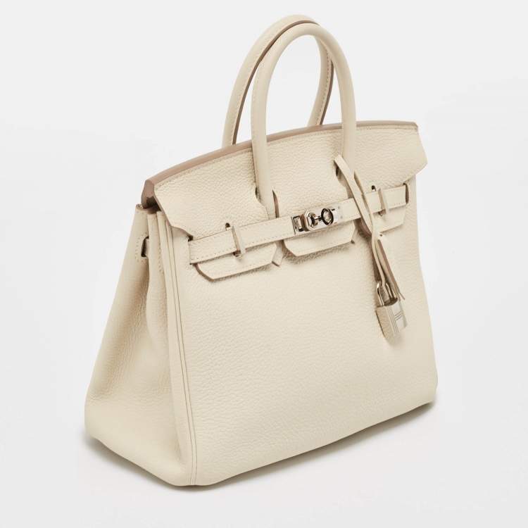 Pre Owned Hermes Craie Togo Leather Palladium Finish Birkin 25 Bag