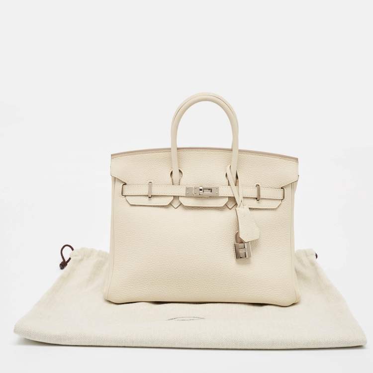 Pre Owned Hermes Craie Togo Leather Palladium Finish Birkin 25 Bag