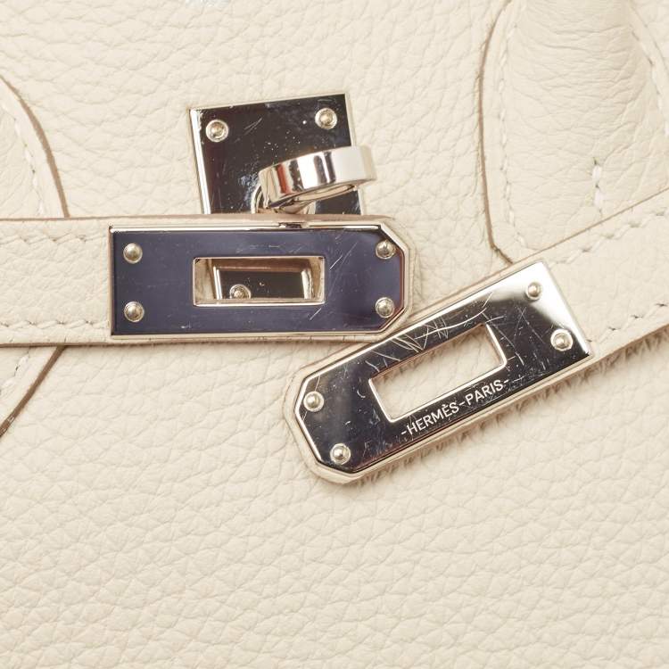 Pre Owned Hermes Craie Togo Leather Palladium Finish Birkin 25 Bag