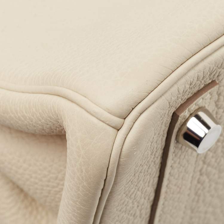 Pre Owned Hermes Craie Togo Leather Palladium Finish Birkin 25 Bag