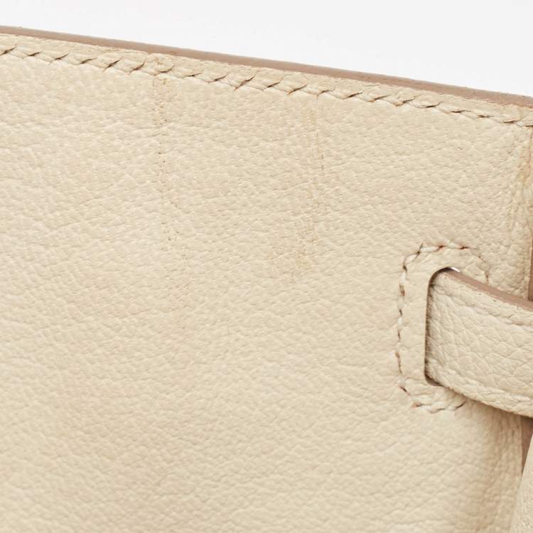 Pre Owned Hermes Craie Togo Leather Palladium Finish Birkin 25 Bag