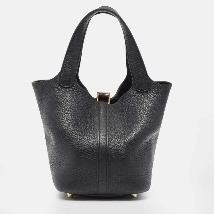 Pre Owned Hermes Noir Taurillon Clemence Leather Picotin Lock 18 Bag