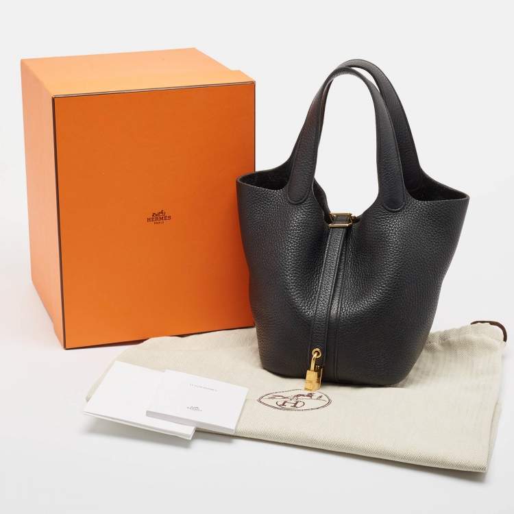 Pre Owned Hermes Noir Taurillon Clemence Leather Picotin Lock 18 Bag