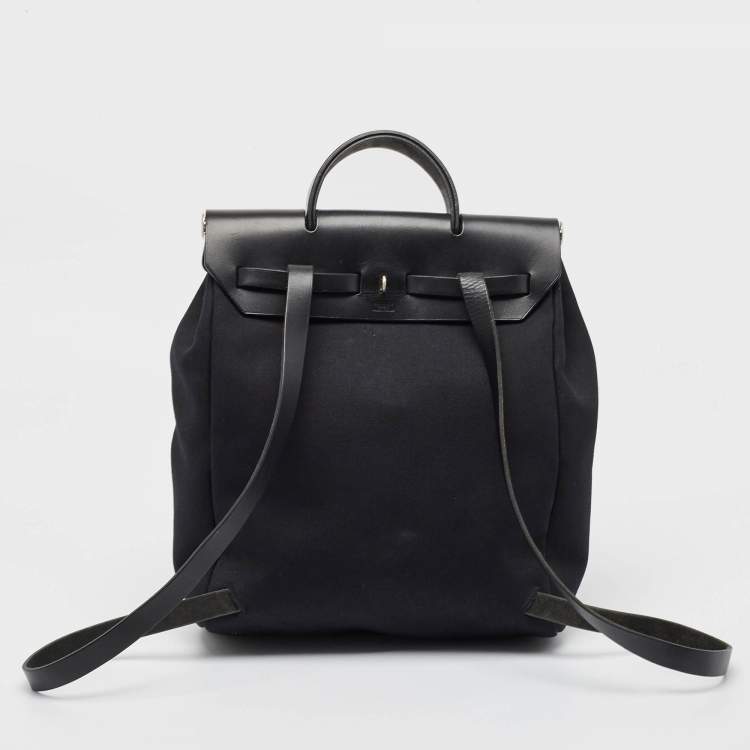 Pre Owned Hermes Noir Canvas and Leather Herbag PM 2-In-1 Backpack