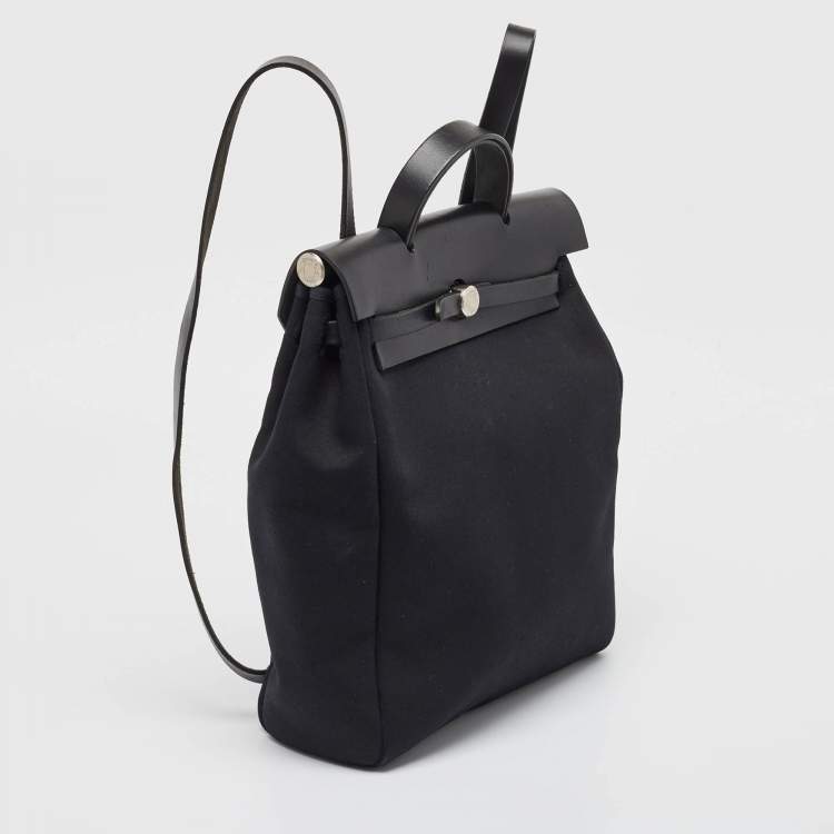 Pre Owned Hermes Noir Canvas and Leather Herbag PM 2-In-1 Backpack