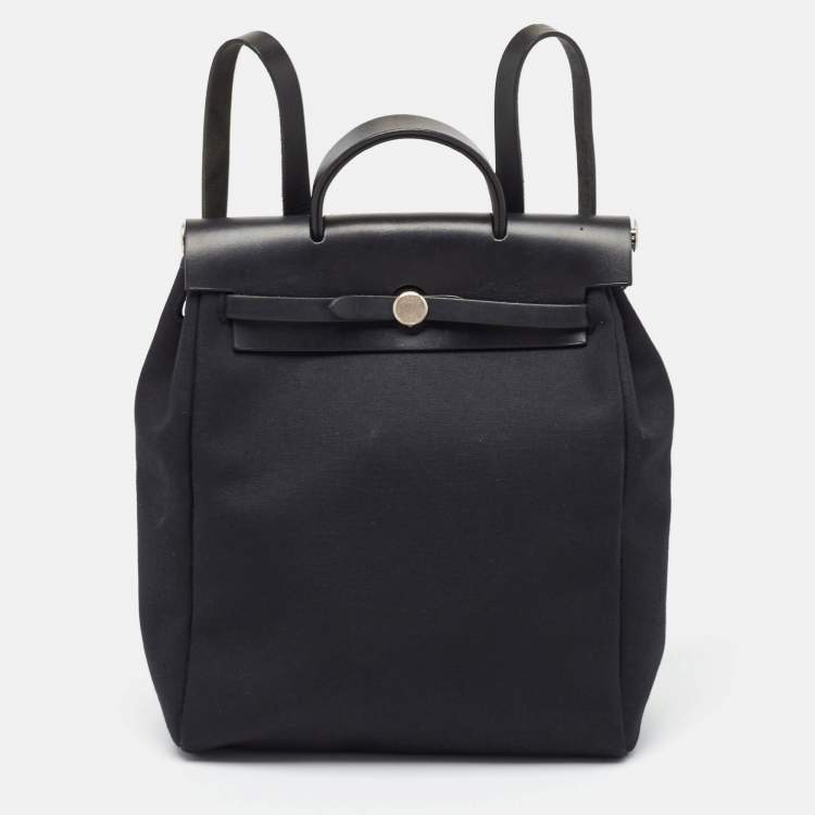 Pre Owned Hermes Noir Canvas and Leather Herbag PM 2-In-1 Backpack