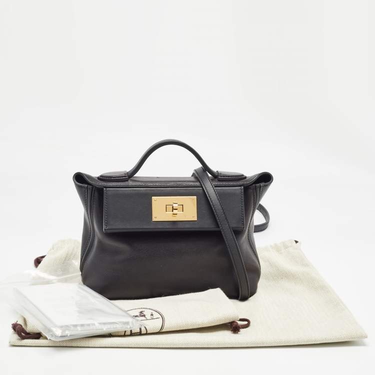 Pre Owned Hermes Noir Swift Leather Gold Finish 24/24 21 Bag 
