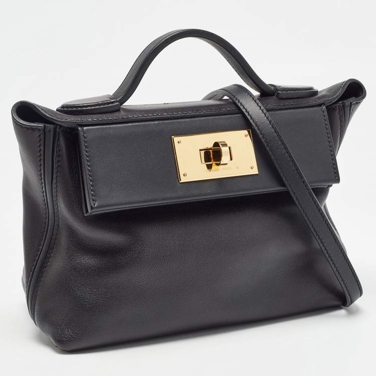 Pre Owned Hermes Noir Swift Leather Gold Finish 24/24 21 Bag 