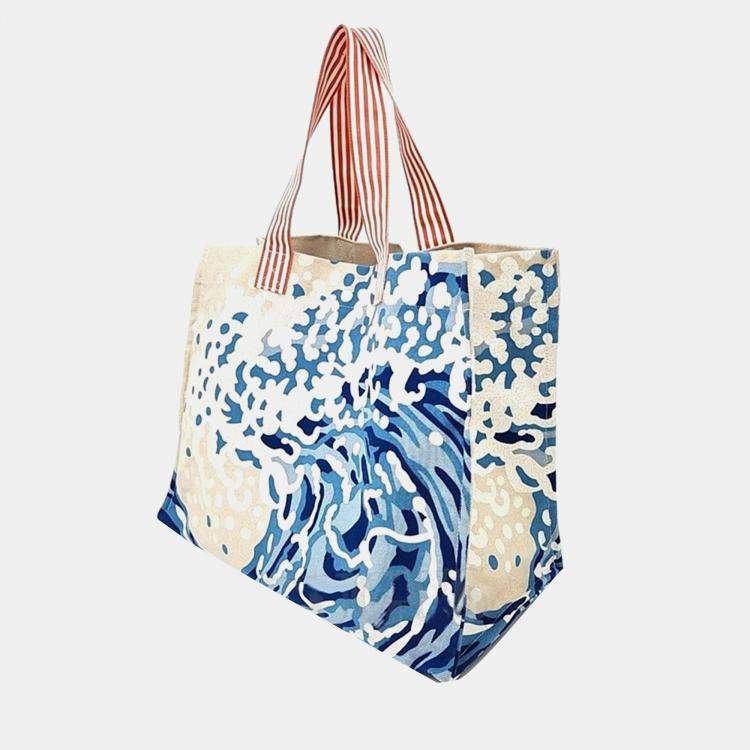 Pre Owned Hermes Blue Canvas Wave Tote Bag