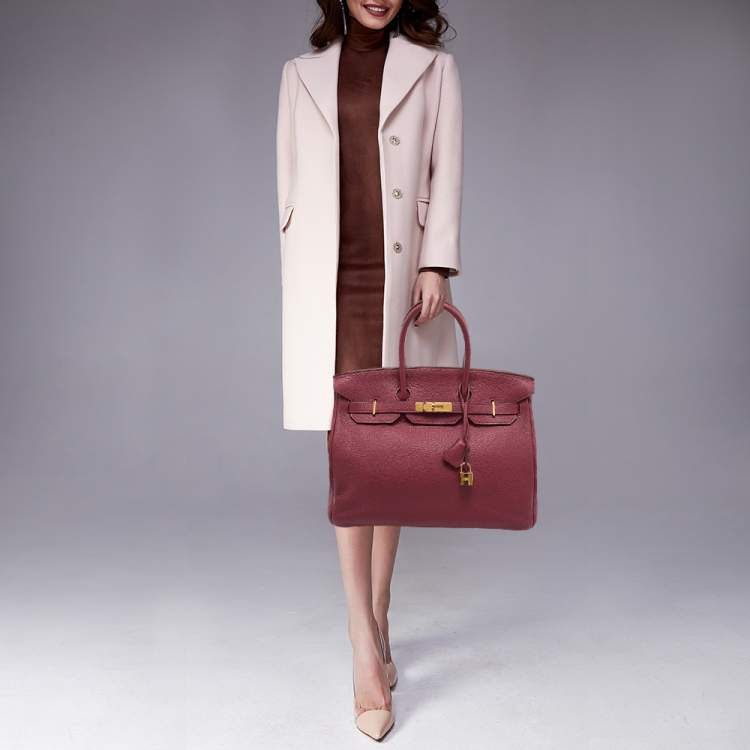 Pre Owned Hermes Tosca Togo Leather Gold Finished Birkin 35 Bag