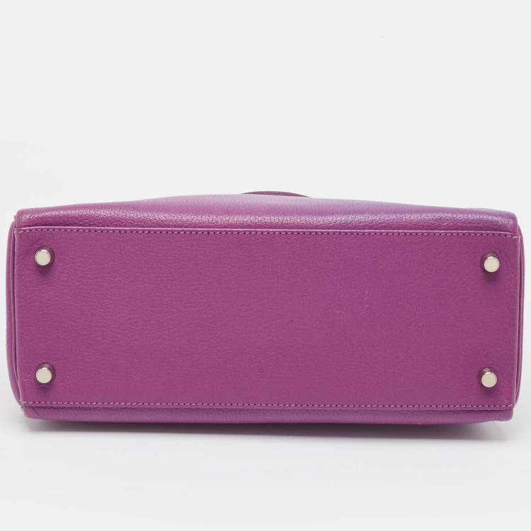Pre Owned Hermes Cyclamen Chevre Mysore Leather Palladium Finish Kelly Retourne 28 Bag