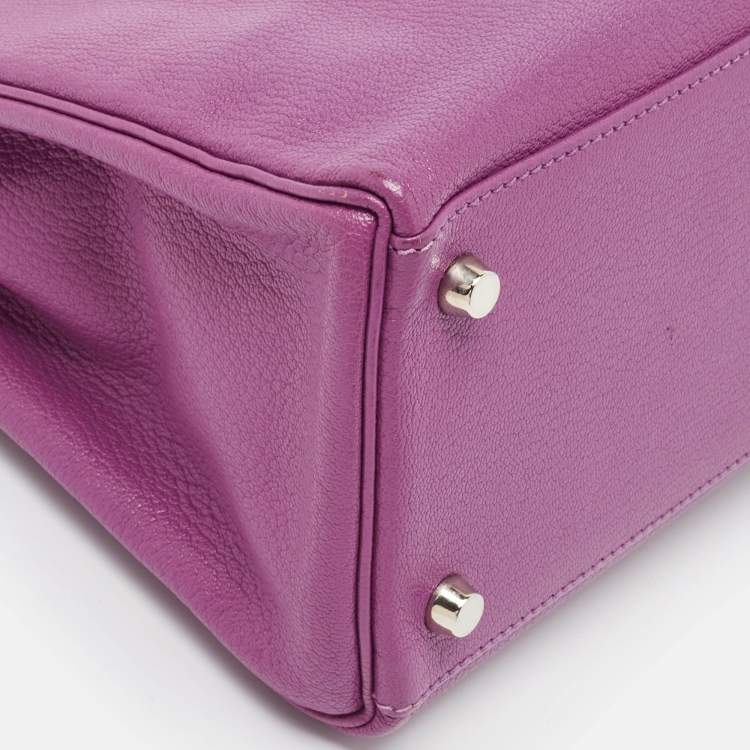 Pre Owned Hermes Cyclamen Chevre Mysore Leather Palladium Finish Kelly Retourne 28 Bag