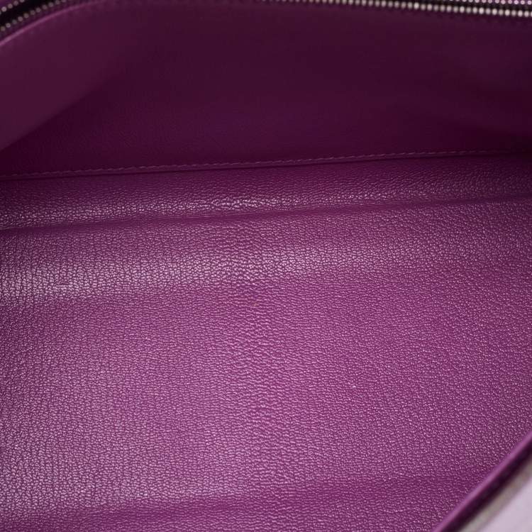 Pre Owned Hermes Cyclamen Chevre Mysore Leather Palladium Finish Kelly Retourne 28 Bag
