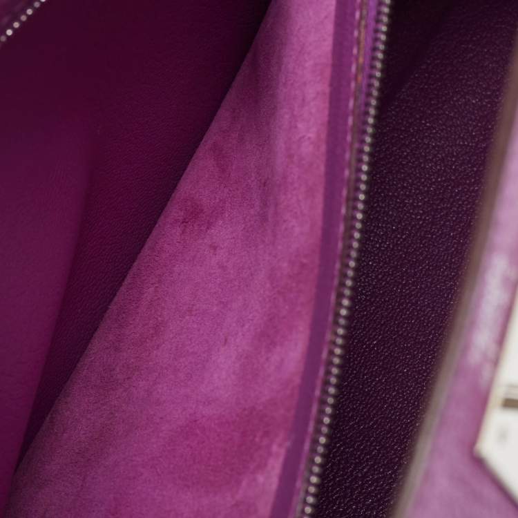 Pre Owned Hermes Cyclamen Chevre Mysore Leather Palladium Finish Kelly Retourne 28 Bag