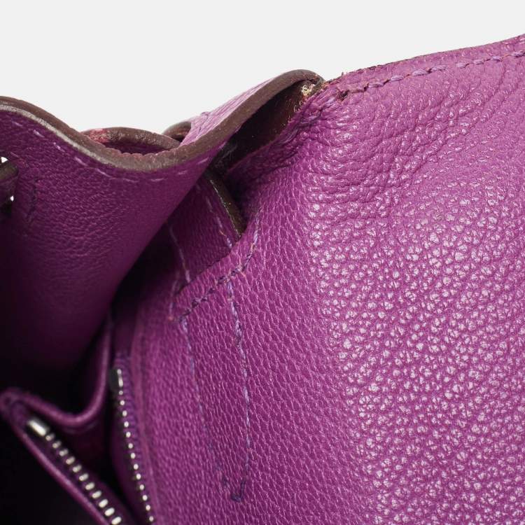 Pre Owned Hermes Cyclamen Chevre Mysore Leather Palladium Finish Kelly Retourne 28 Bag