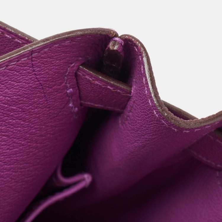 Pre Owned Hermes Cyclamen Chevre Mysore Leather Palladium Finish Kelly Retourne 28 Bag