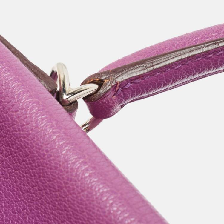 Pre Owned Hermes Cyclamen Chevre Mysore Leather Palladium Finish Kelly Retourne 28 Bag