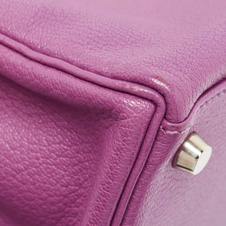 Pre Owned Hermes Cyclamen Chevre Mysore Leather Palladium Finish Kelly Retourne 28 Bag