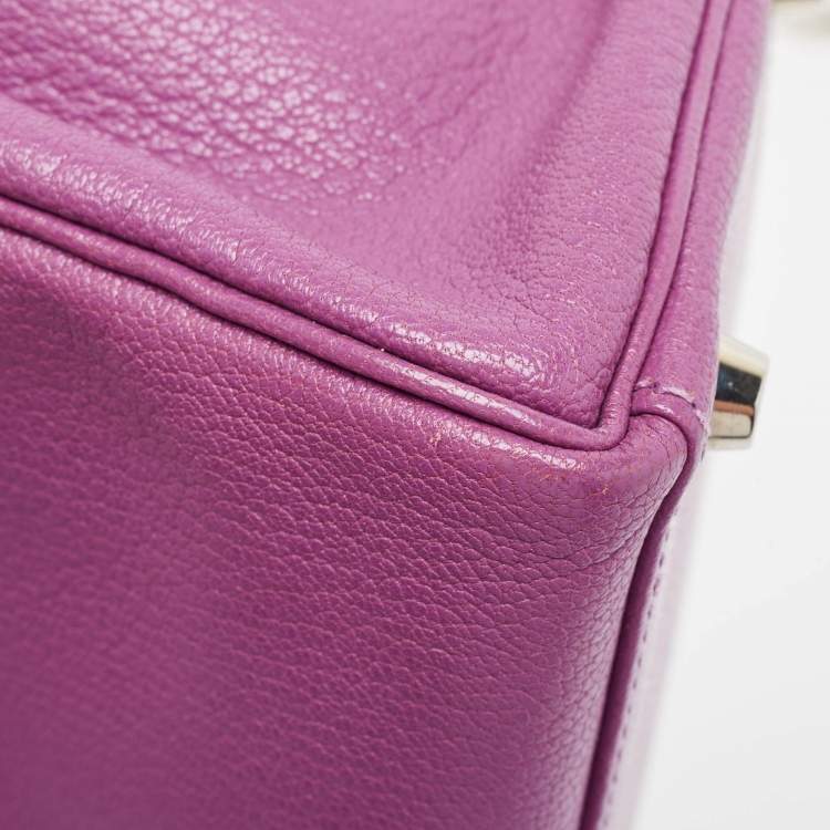 Pre Owned Hermes Cyclamen Chevre Mysore Leather Palladium Finish Kelly Retourne 28 Bag