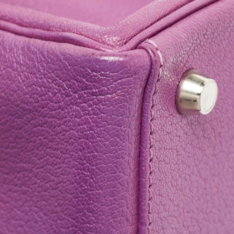 Pre Owned Hermes Cyclamen Chevre Mysore Leather Palladium Finish Kelly Retourne 28 Bag