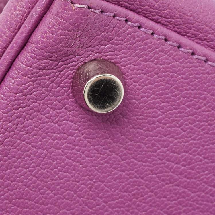 Pre Owned Hermes Cyclamen Chevre Mysore Leather Palladium Finish Kelly Retourne 28 Bag