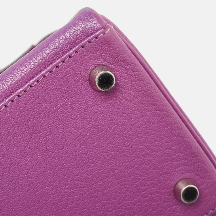 Pre Owned Hermes Cyclamen Chevre Mysore Leather Palladium Finish Kelly Retourne 28 Bag