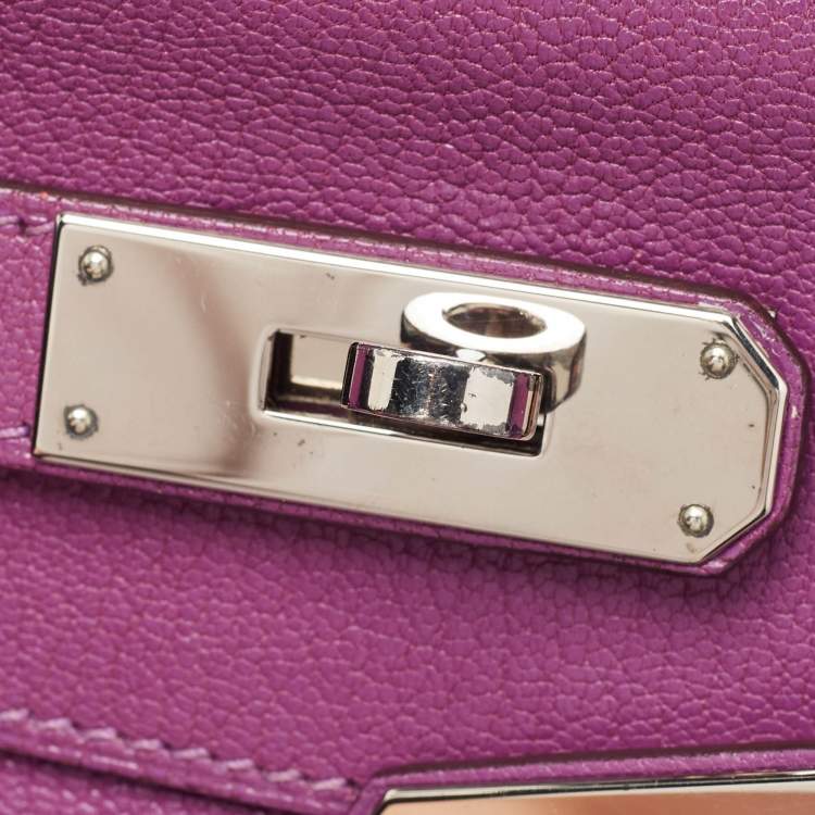 Pre Owned Hermes Cyclamen Chevre Mysore Leather Palladium Finish Kelly Retourne 28 Bag