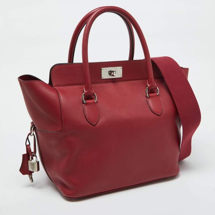 Pre Owned Hermès Ruby Ever Color Leather Palladium Toolbox 26 Bag
